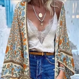 Open Front Bohemian Printed Kimono